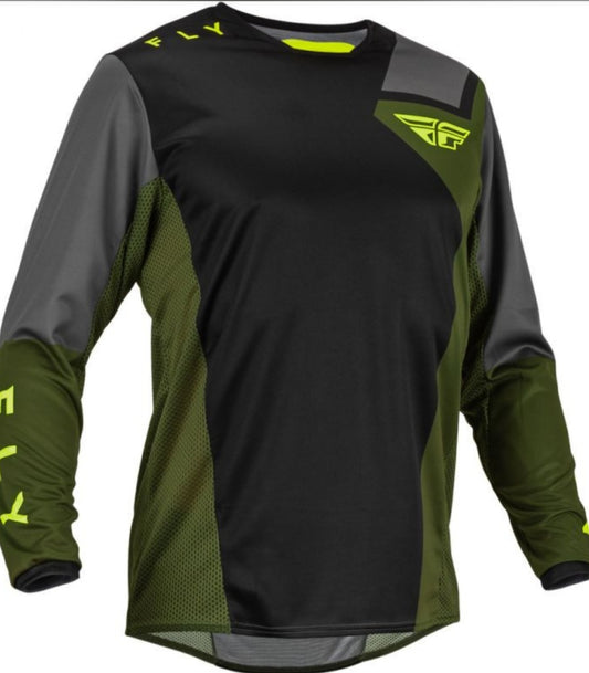 Fly Racing Kinetic Straight Set Jersey S + Pants 32 Black/Olive/Yellow Fluo