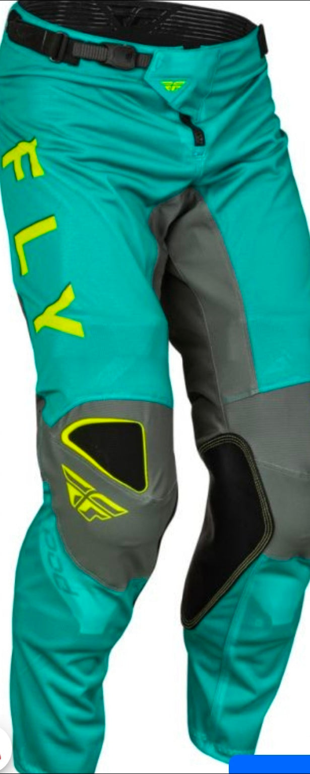 Fly Racing Jersey M & Pants 30 Set – Hi-Vis/Teal/Gray