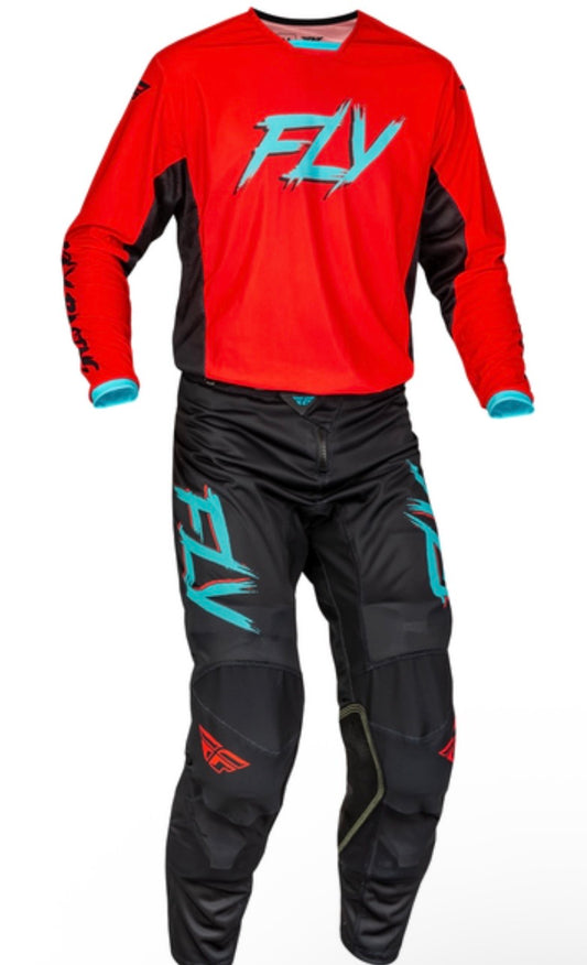 FLY Kinetic S.E Rave Set Black/Mint/Red – Jersey Size M / Pants Size 30 | Performance Set