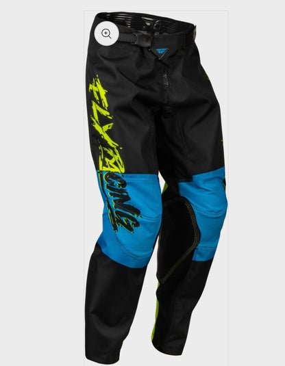 Fly Racing Youth Kinetic Khaos Pants – Hi-Vis/Black/Cyan (Size 22)