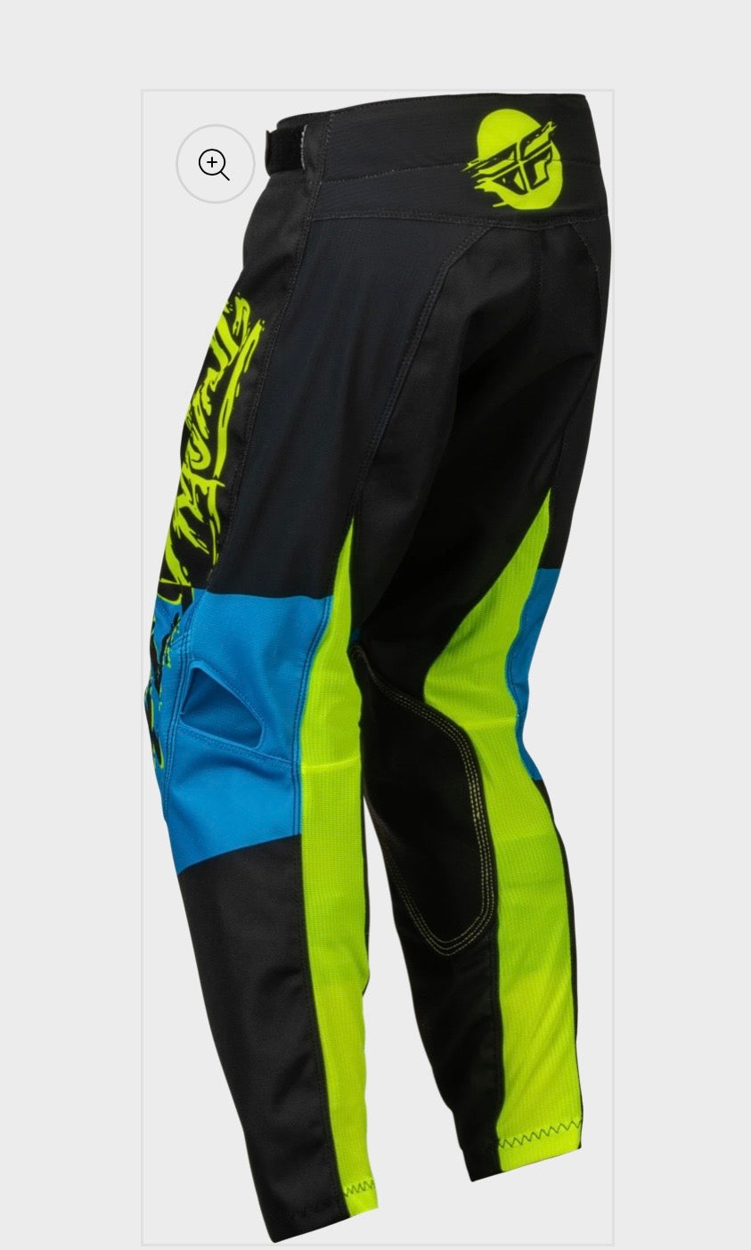 Fly Racing Youth Kinetic Khaos Pants – Hi-Vis/Black/Cyan (Size 22)
