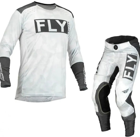 Fly Racing Lite L.E. Stealth Gear Combo – White/Grey | Jersey Large & Pants 32
