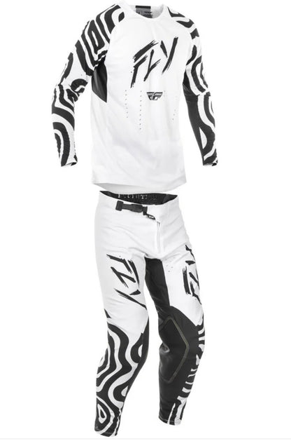 Fly Racing 2025 Evolution DST Abyss Gear Combo – White/Black | Jersey Large & Pants 34