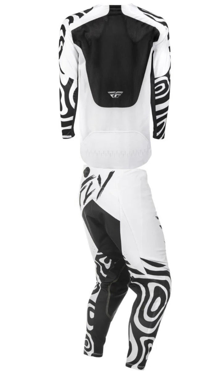 Fly Racing 2025 Evolution DST Abyss Gear Combo – White/Black | Jersey Large & Pants 34