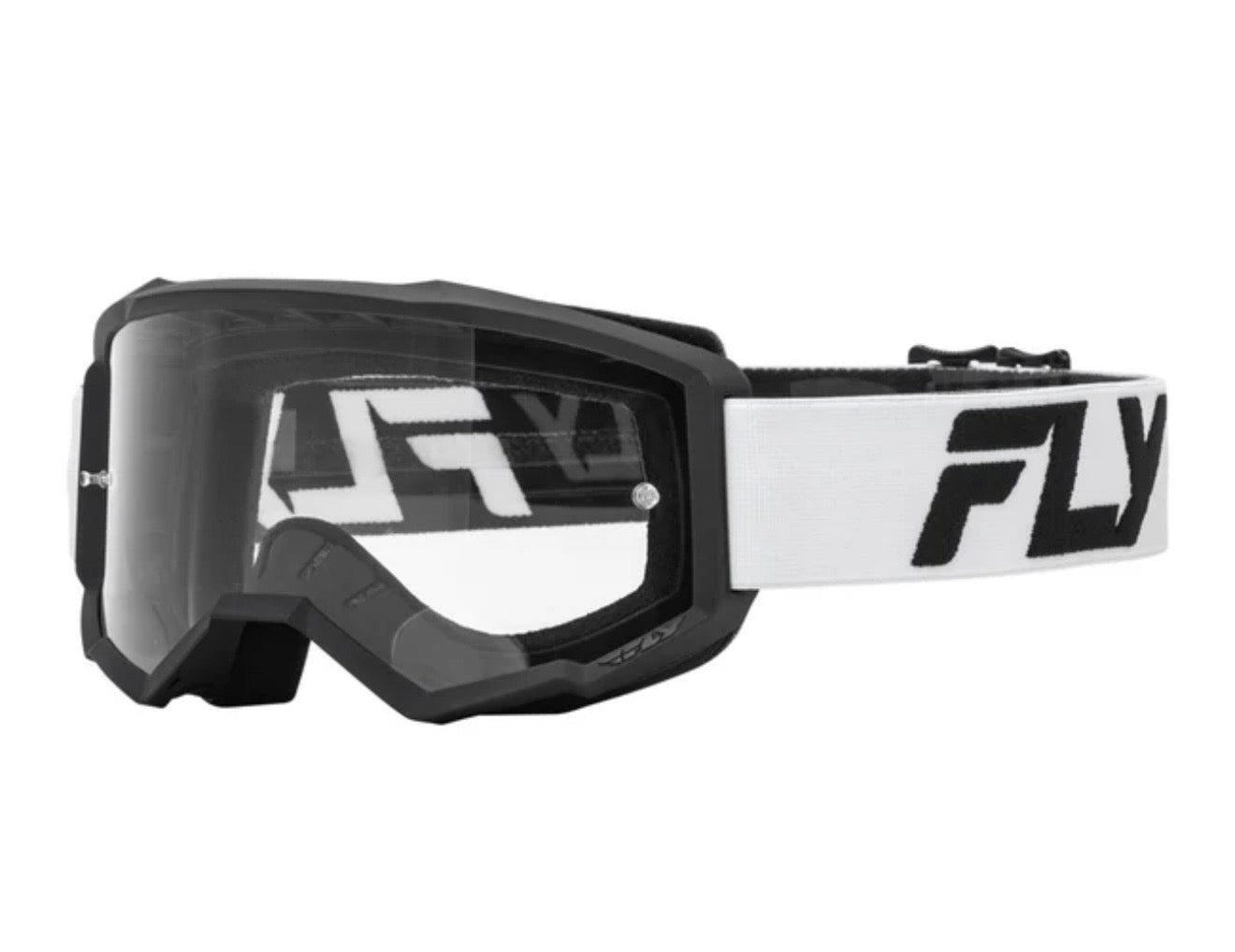 Fly Racing Focus Youth MX Goggles White/Black – Clear Lens