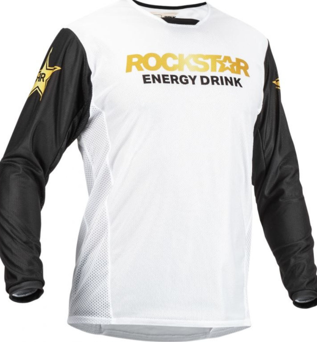 Fly Racing Kinetic Rockstar Energy Set Jersey XL + Pants 36 White/Black/Gold