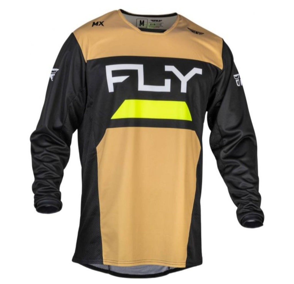 Fly Racing Kinetic Set Jersey M + Pants 32 Tan/Black/Yellow Fluo