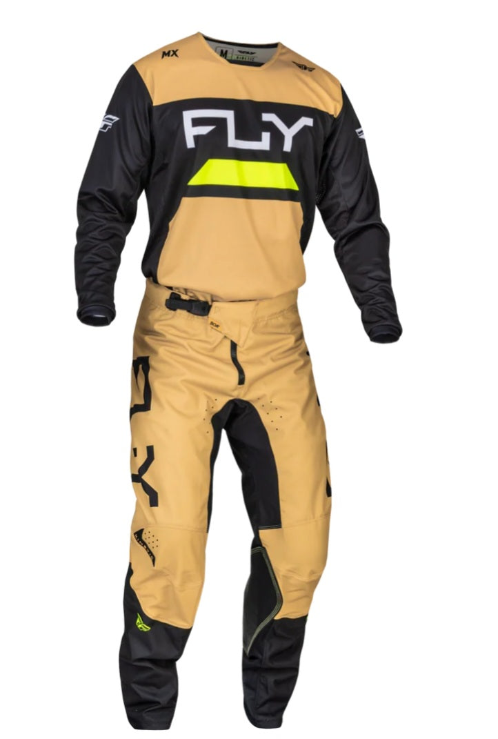 Fly Racing Kinetic Set Jersey M + Pants 32 Tan/Black/Yellow Fluo