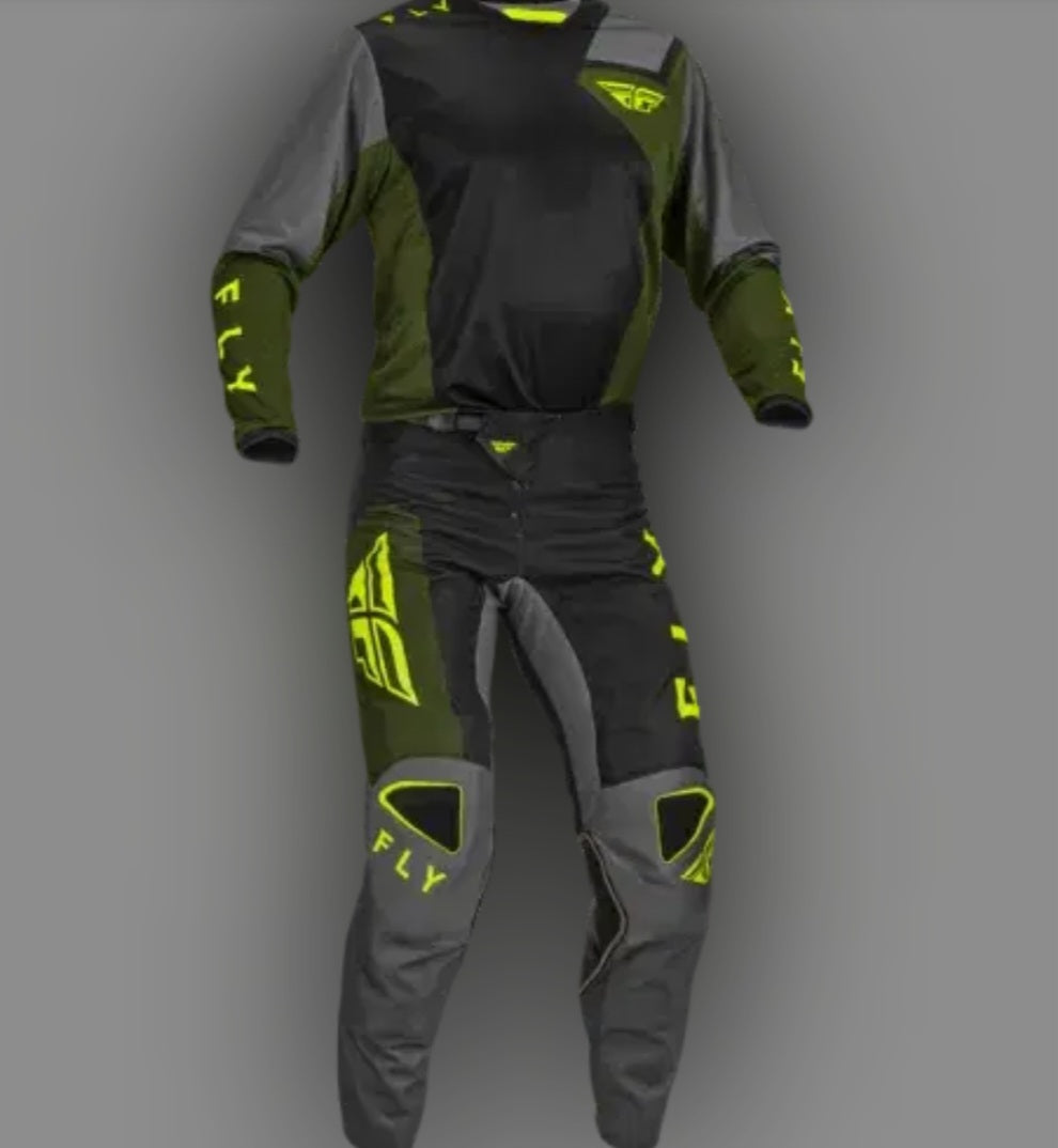 Fly Racing Kinetic Straight Set Jersey S + Pants 32 Black/Olive/Yellow Fluo