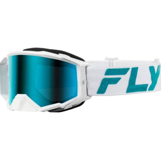 Zone Elite Goggles – White / Teal with Blue & Teal Mirror / Sky Blue Lens