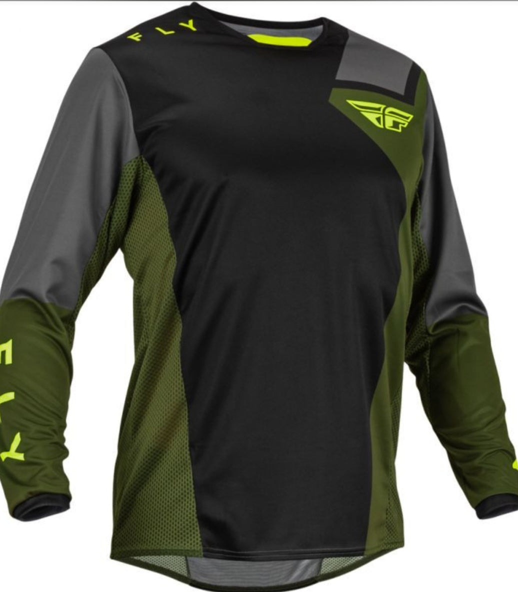 Fly Racing Kinetic Straight Set Jersey S + Pants 32 Black/Olive/Yellow Fluo