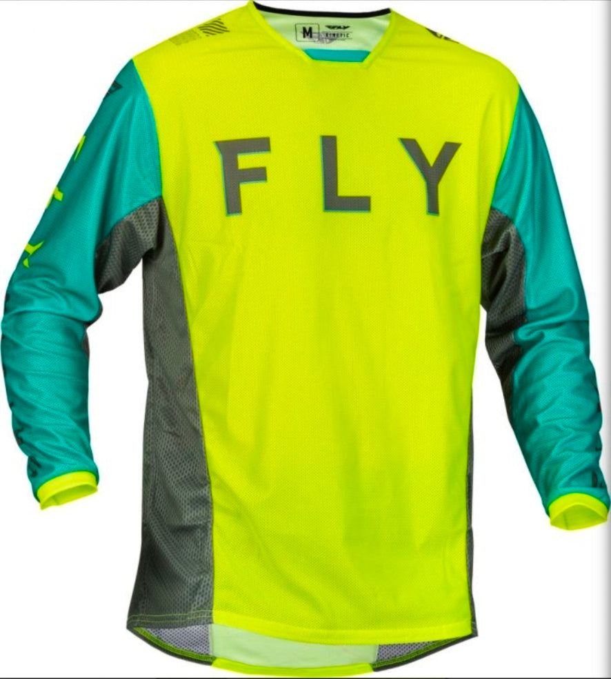 Fly Racing Jersey M & Pants 30 Set – Hi-Vis/Teal/Gray